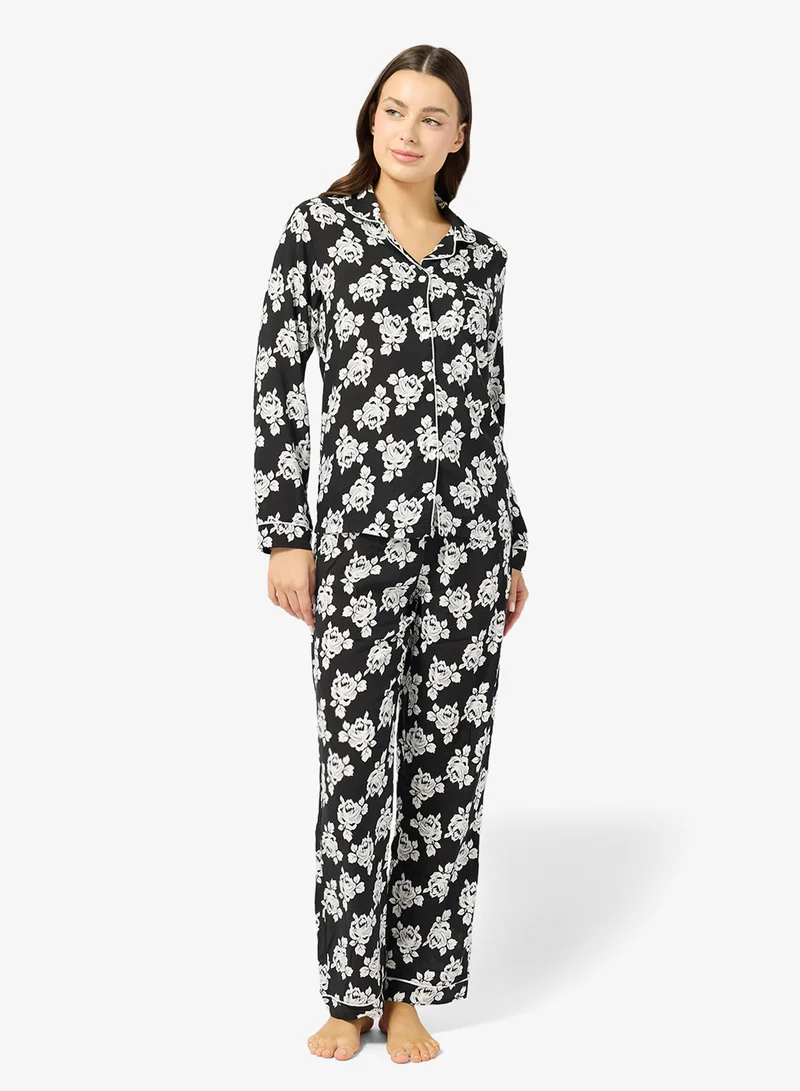 Ginger Floral Print Button Up Shirt & Pyjama Set